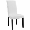 Primewir Parcel Dining Chair, White Leatherette with Nailhead Trim on Wood Legs EEI-1491-WHI